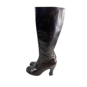 John Fluevog Tall Boots Brown Soft Leather Heel Side Zip Knee High Womens Size 9